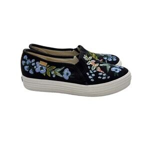 Keds x Rifle Paper Co. Black Floral Embroidered Slip-on Casual  Sneakers Size 7